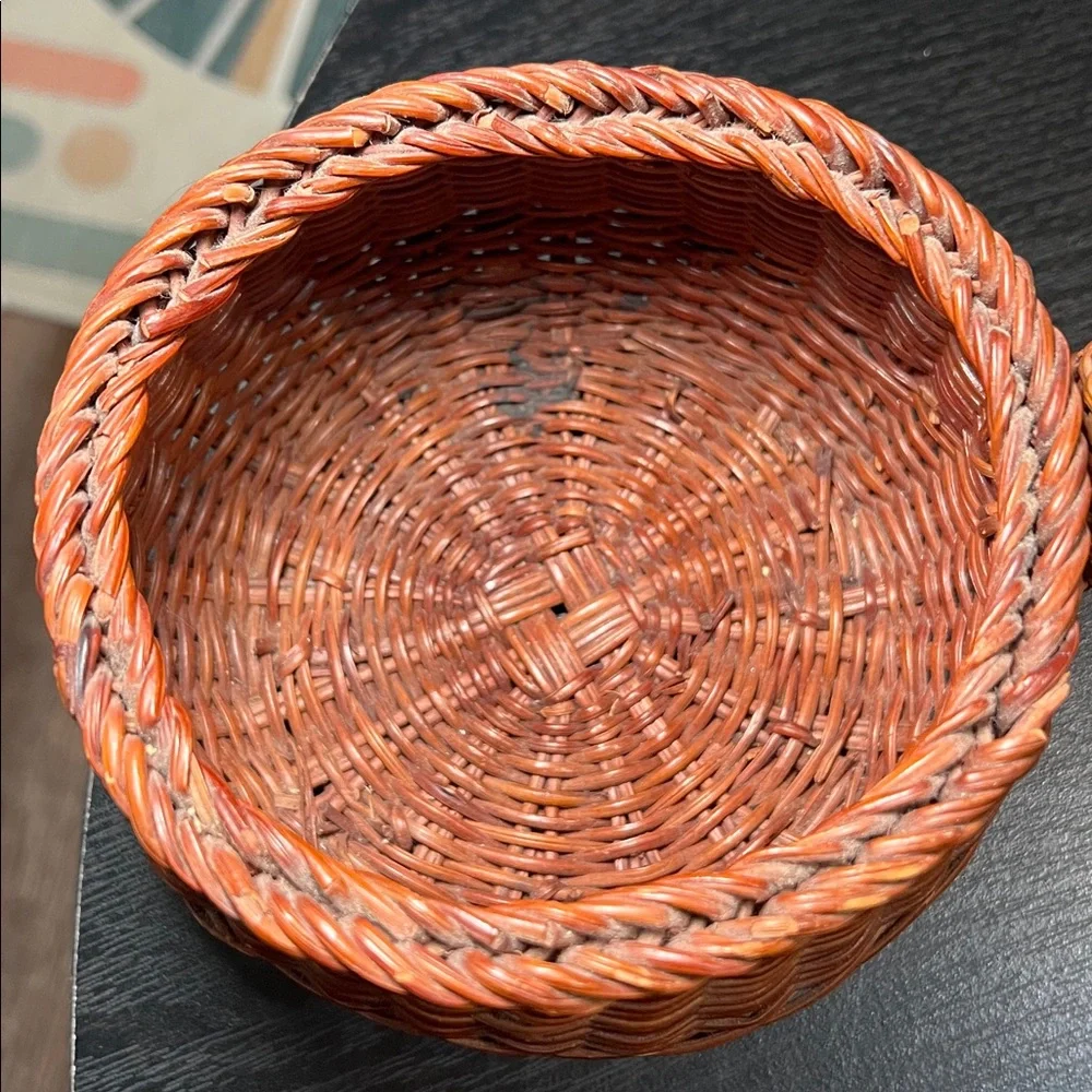 Vintage Boho Handcrafted Woven Turtle Basket Planter Catchall Storage - Picture 5 of 8